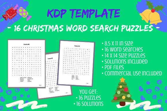 16 Christmas 14x14 Word Search Puzzles for KDP