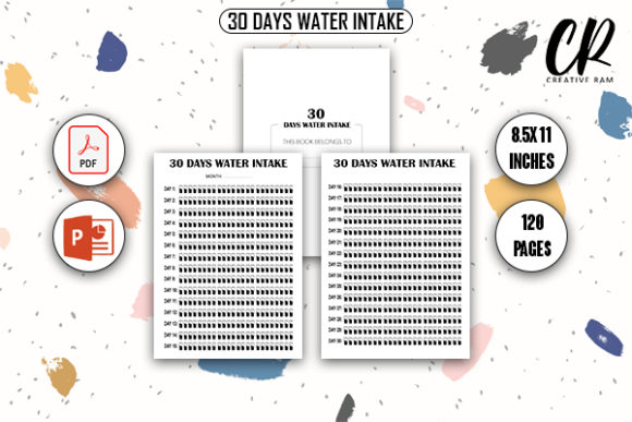 30 Days Water Intake: KDP Ready PDF & PPTX Template