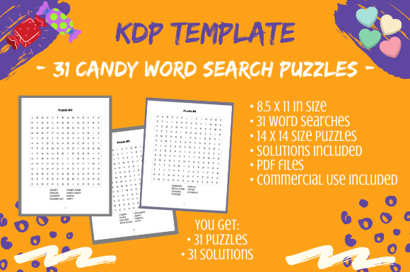 31 14x14 Kids Candy Themed Word Searches: A Strategic Resource for KDP Publishers