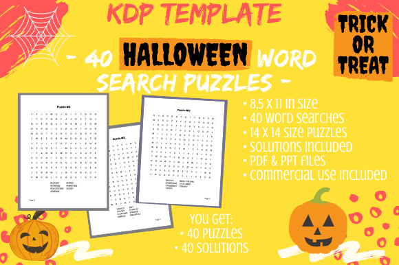 40 14×14 Halloween Word Search Puzzles for KDP Design