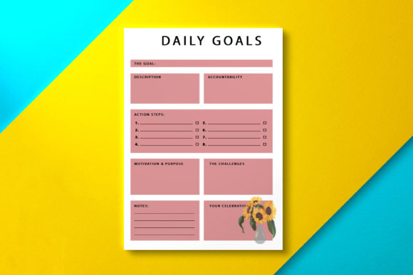 Daily Goal Planner Sunflower: Productivity & KDP Assets