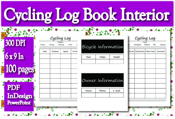 KDP Cycling Log Book Interior: Editable 6x9 Template